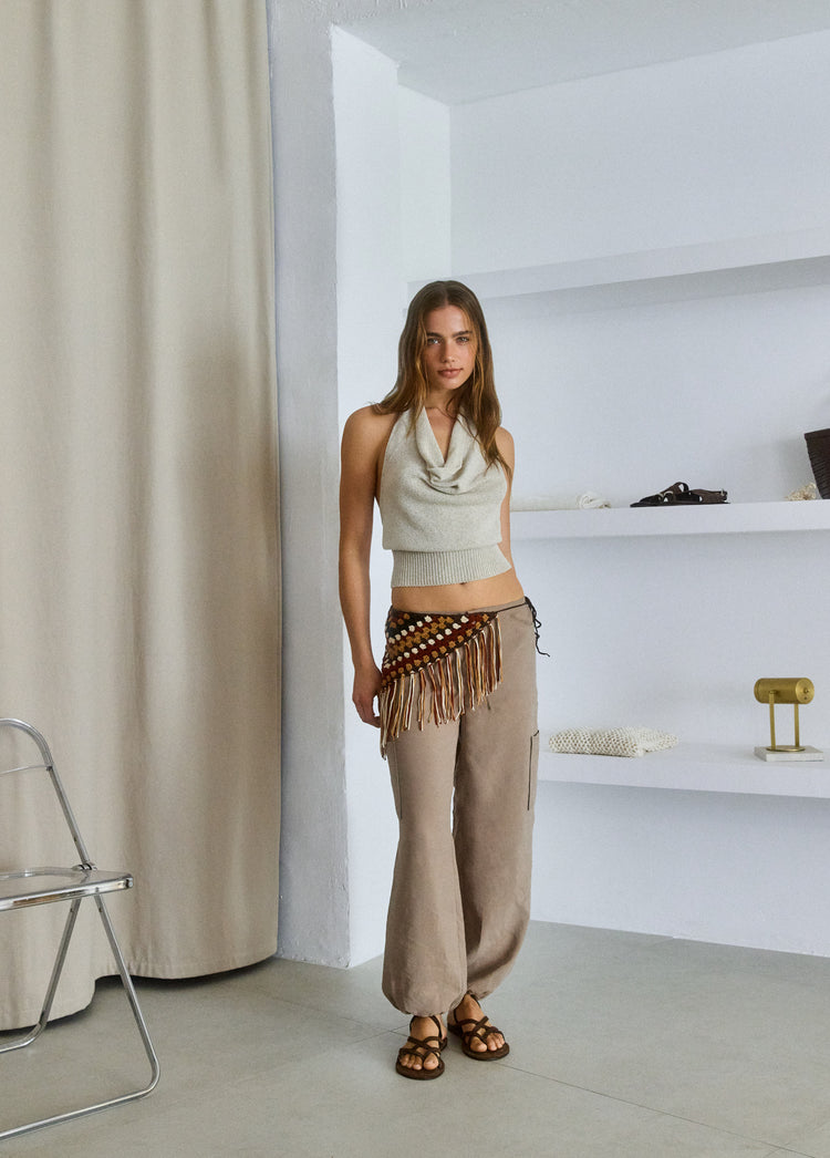 Top halter cuello cascada