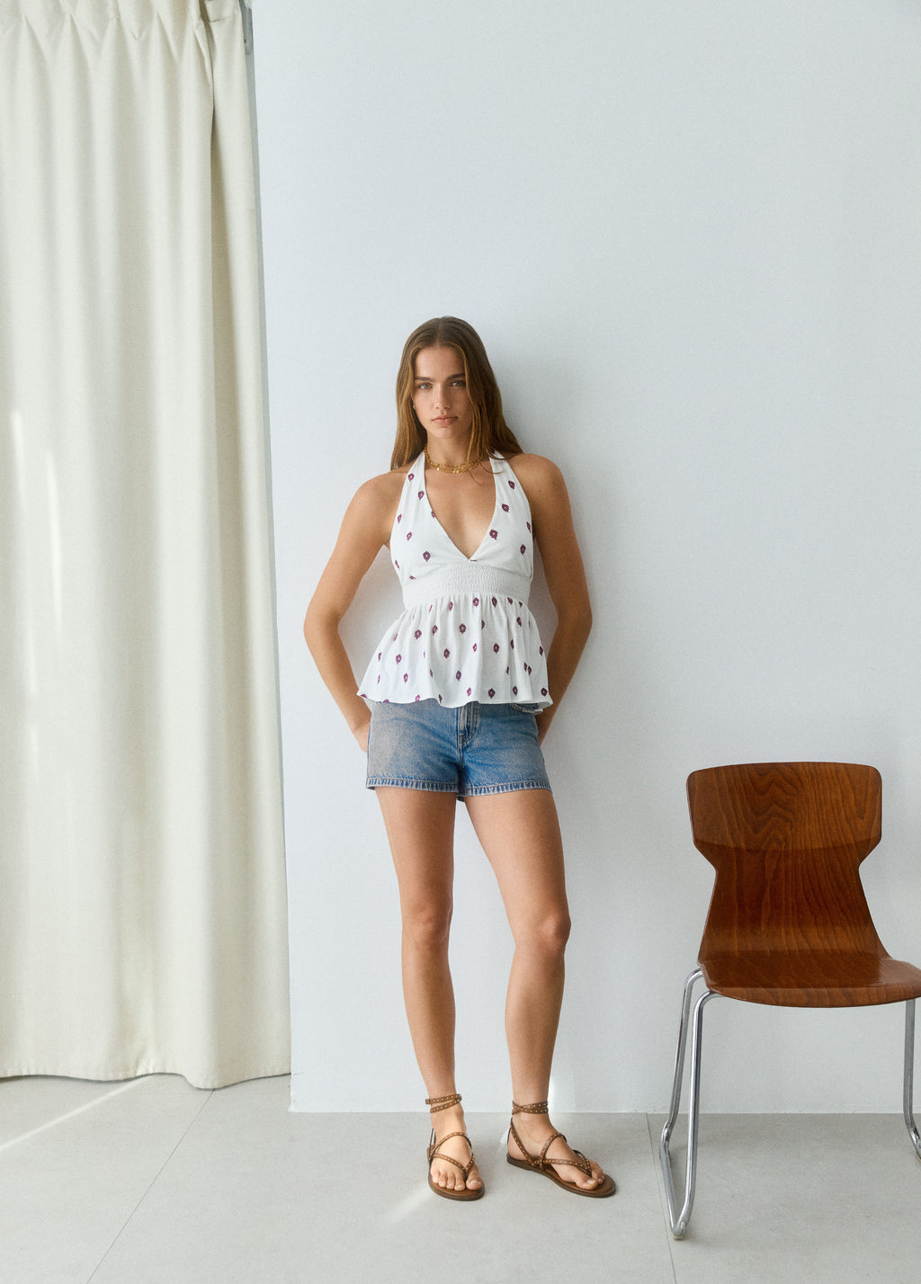 Embroidered halter top