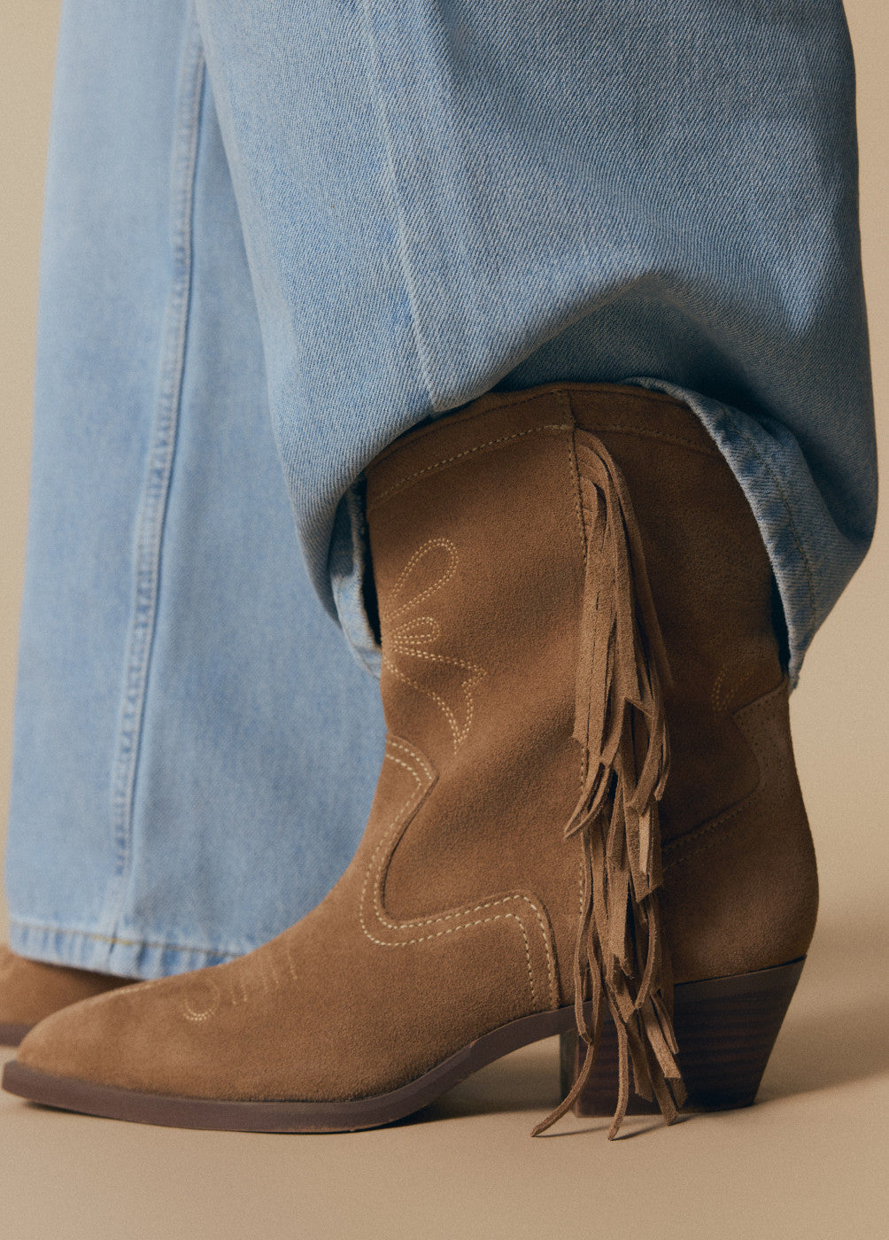 Leather Cowboy Ankle Boots with Fringes