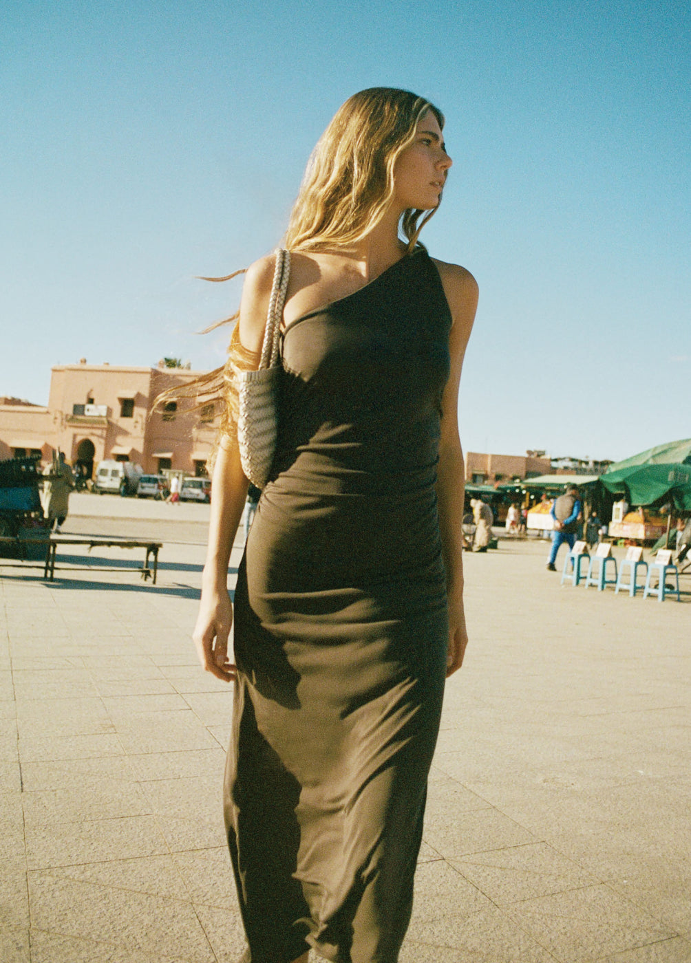 Asymmetric halter dress