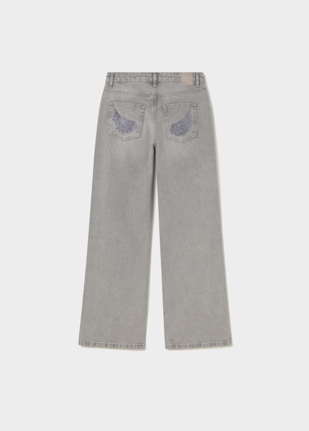 Jeans dritti con ali glitterate