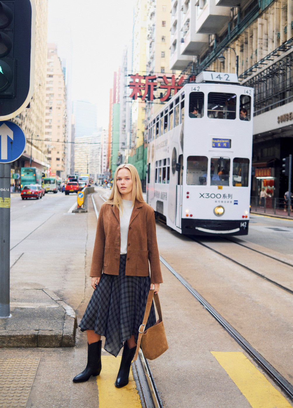 Asymmetric plaid skirt