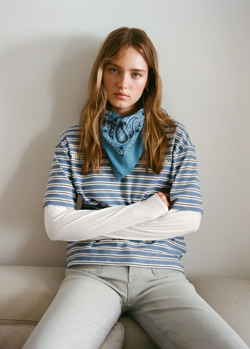 Woven stripe t-shirt with print