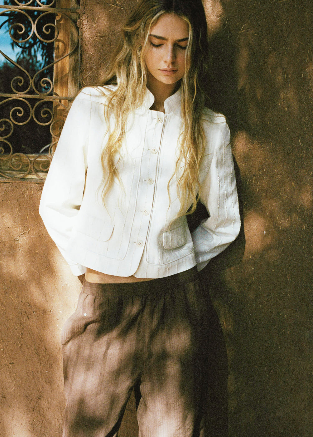 Textured knit jacket with trims