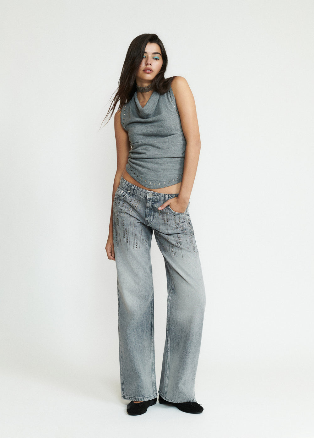 Glänzende Cascade-Jeans
