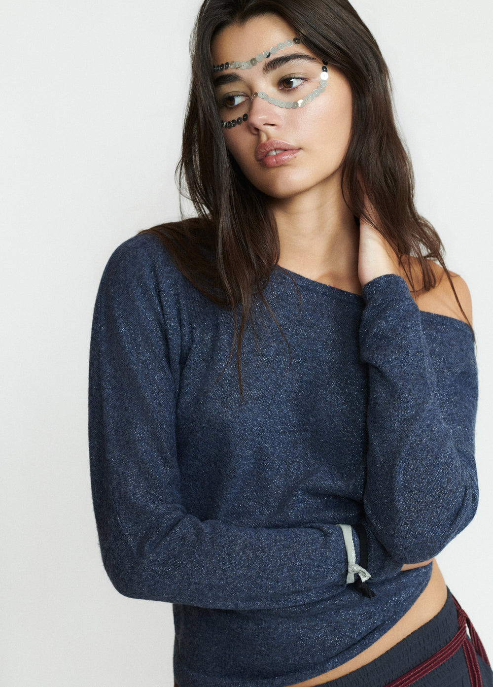 Metallic boat-neck sweater