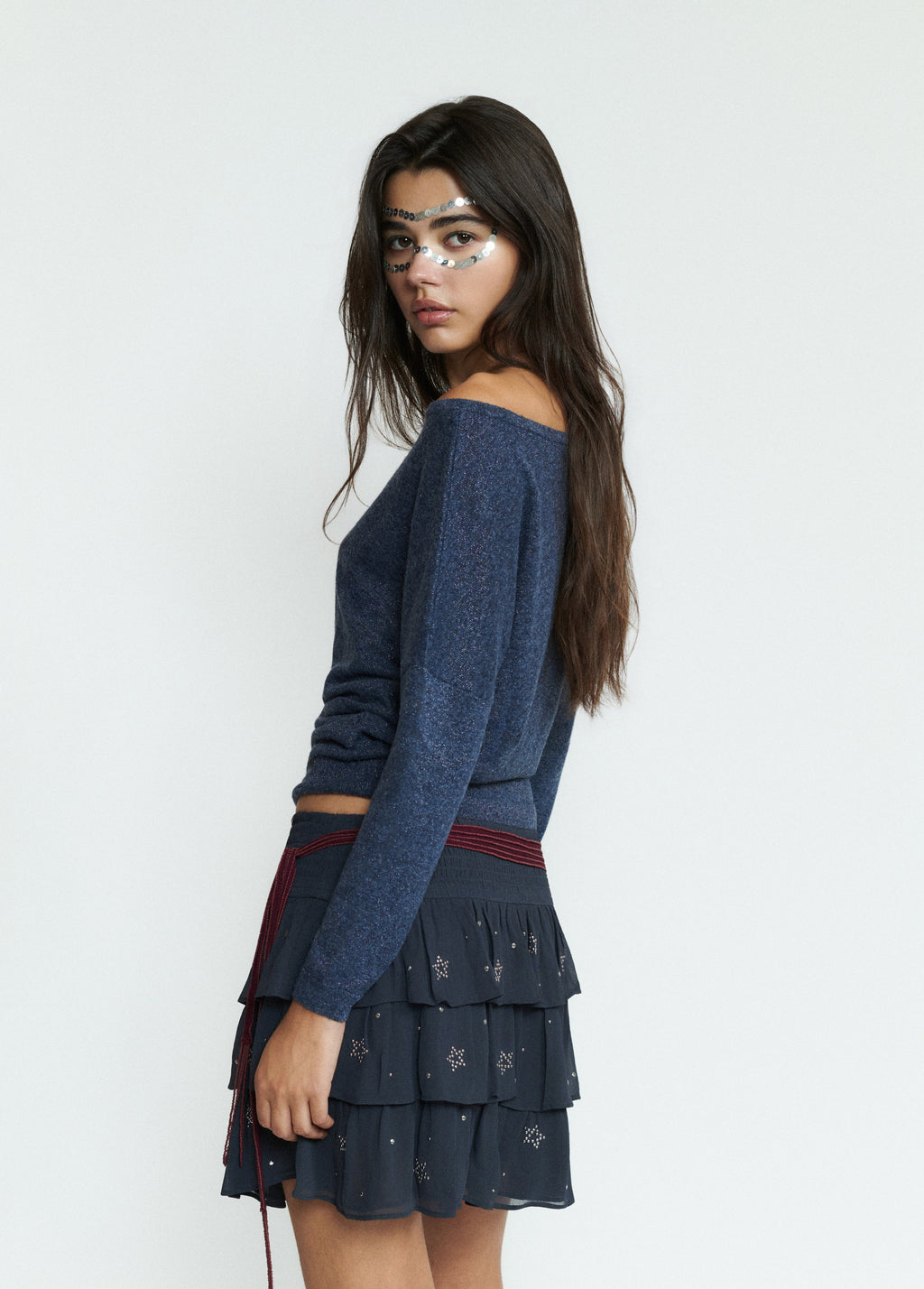 Metallic boat-neck sweater