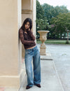 Studded embroidered waistband jeans