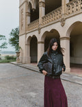 Leather bomber jacket with buttons