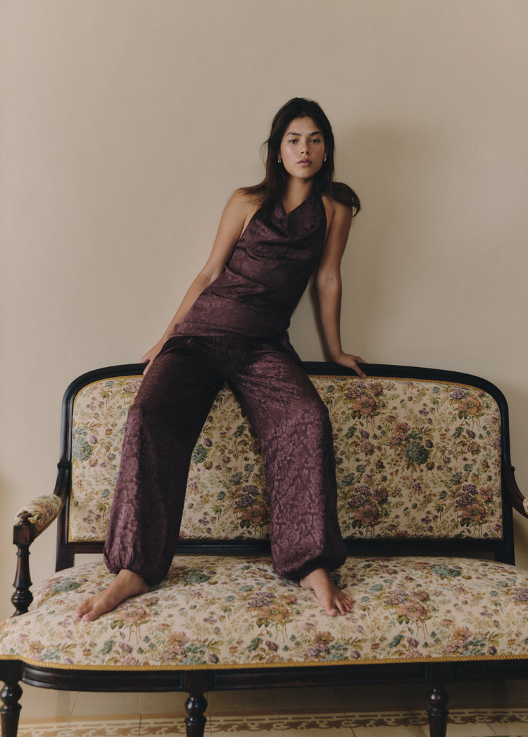 Harem pants with fringed scarf