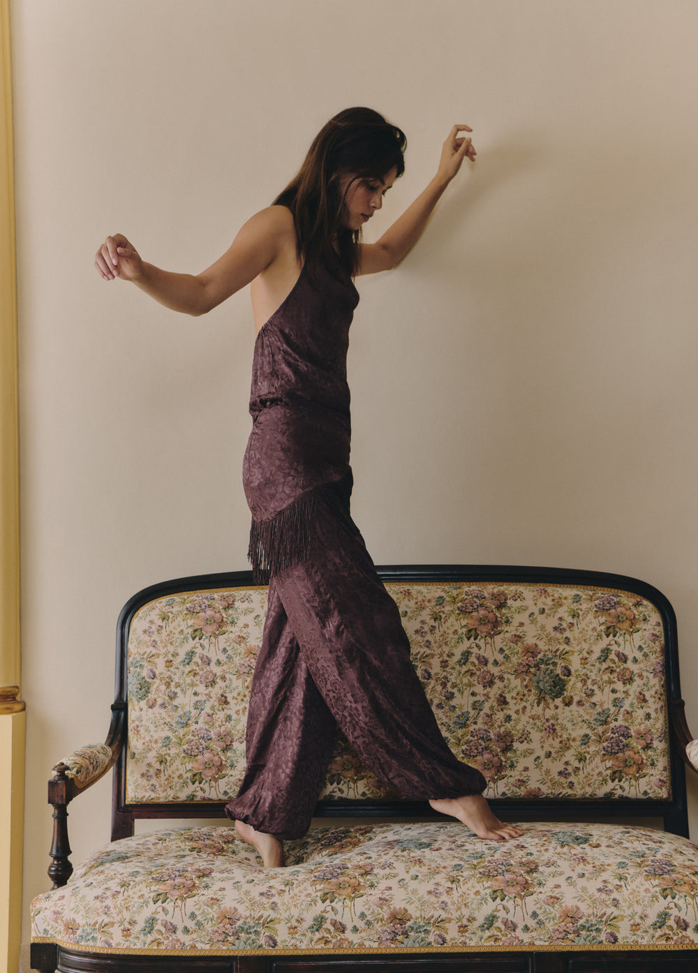 Harem pants with fringed scarf