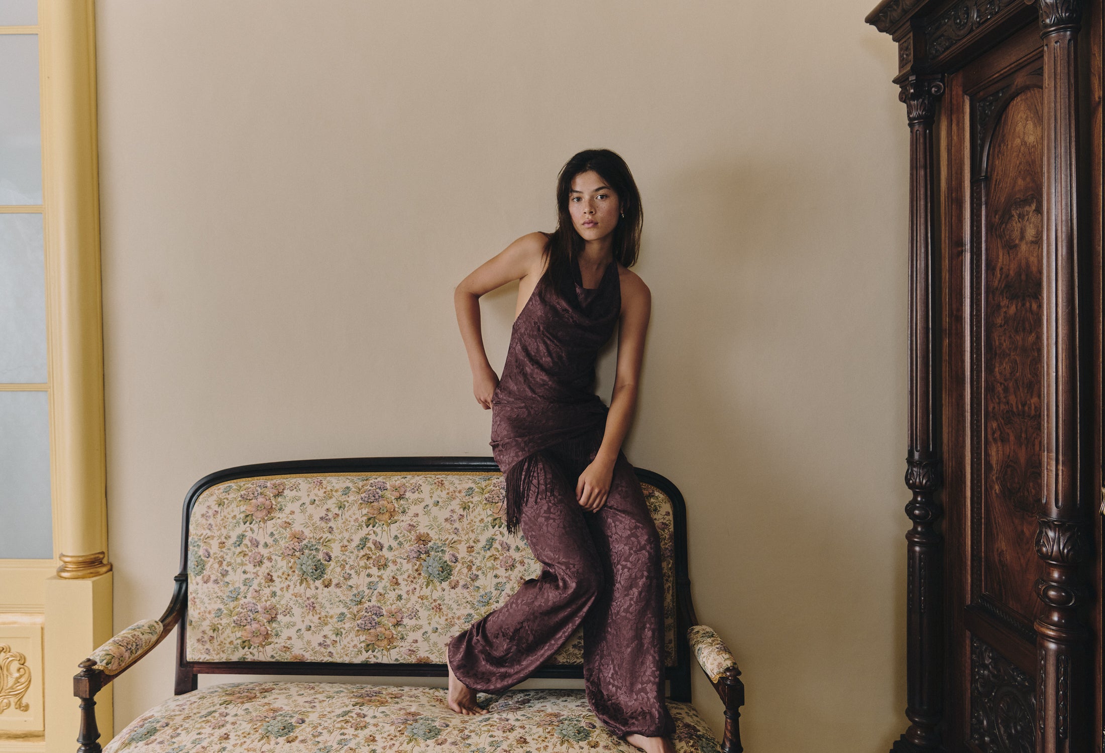 Harem pants with fringed scarf