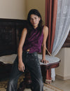 Jacquard knit button-up top