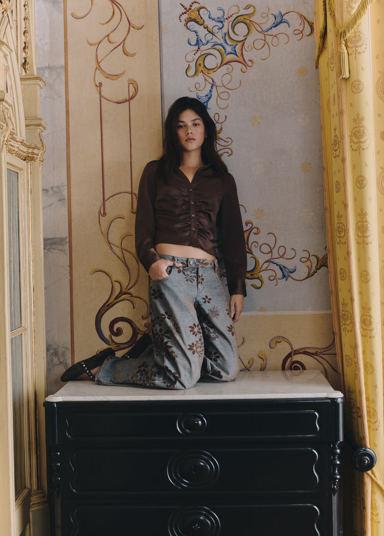 Floral jacquard jeans