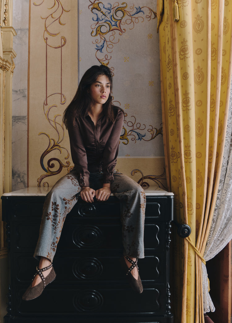 Floral jacquard jeans