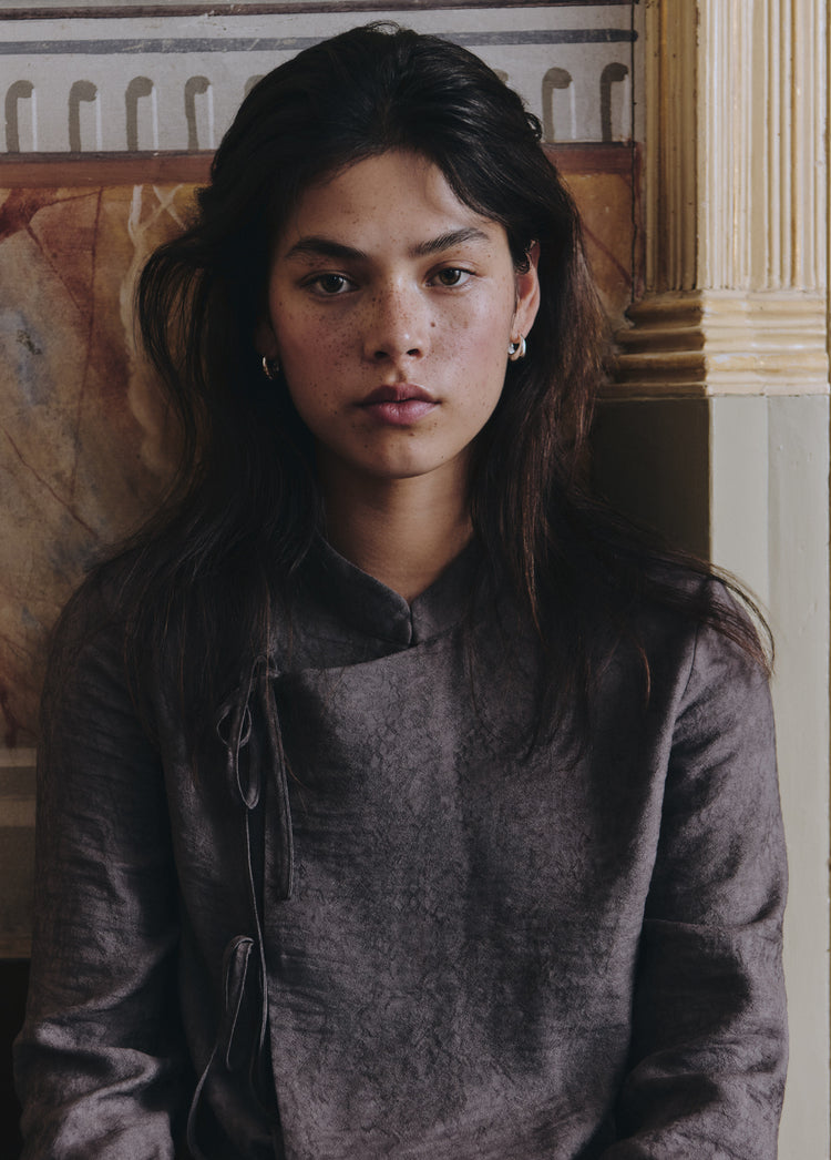 Jacquard blouse with bow details