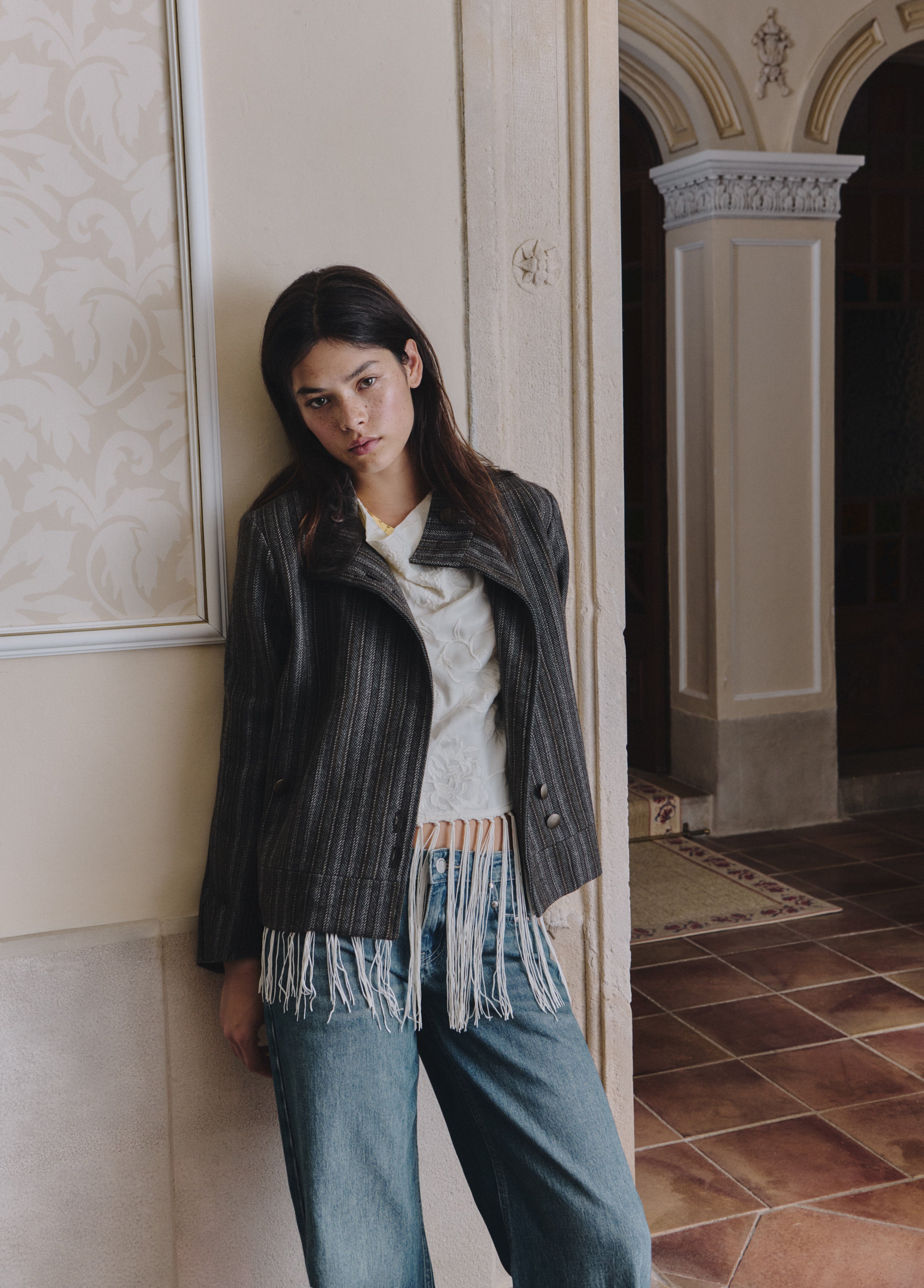 Veste en drap boutonnée à rayures