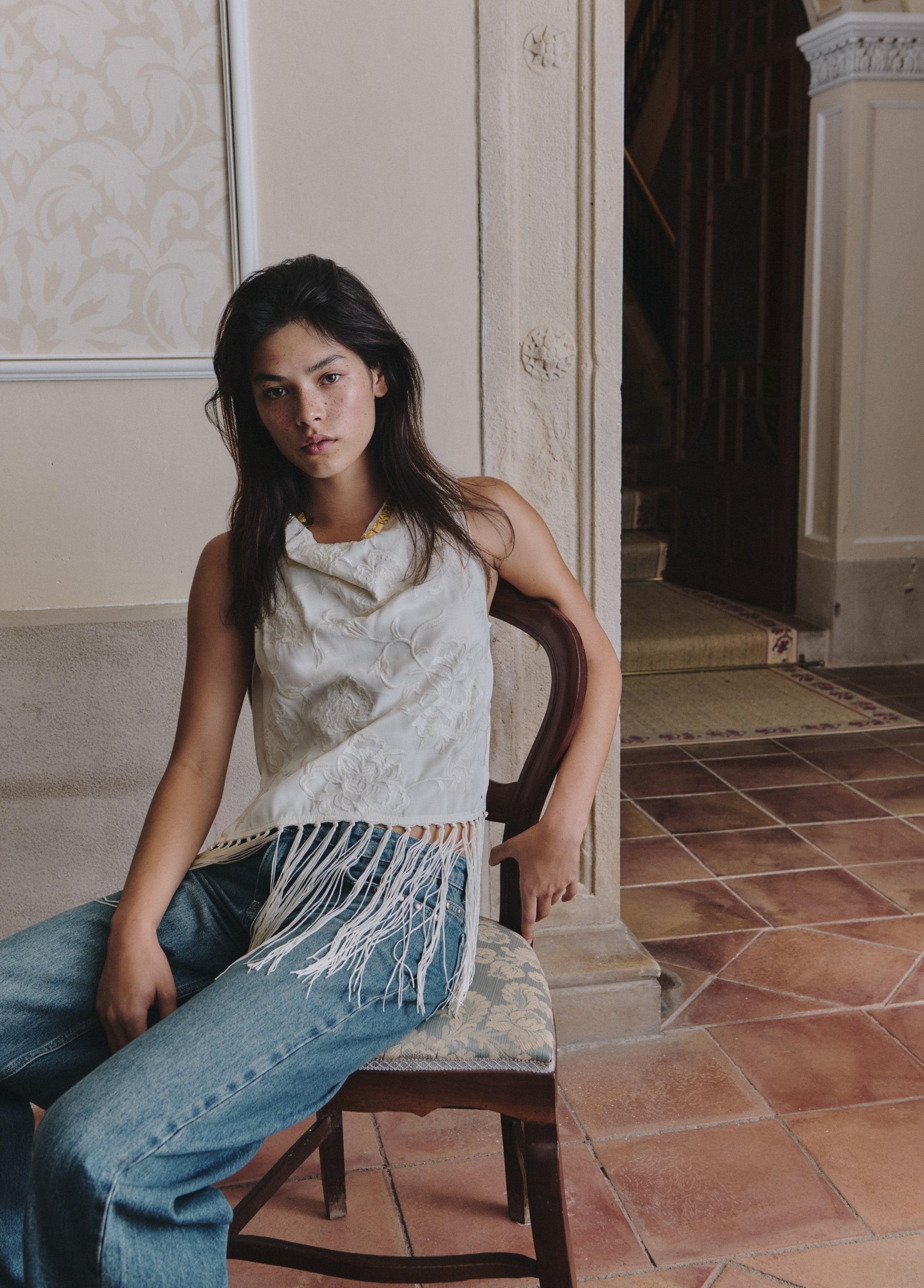 Jacquard top with fringe
