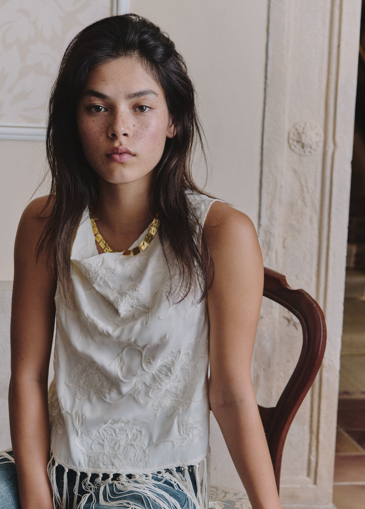 Jacquard top with fringe