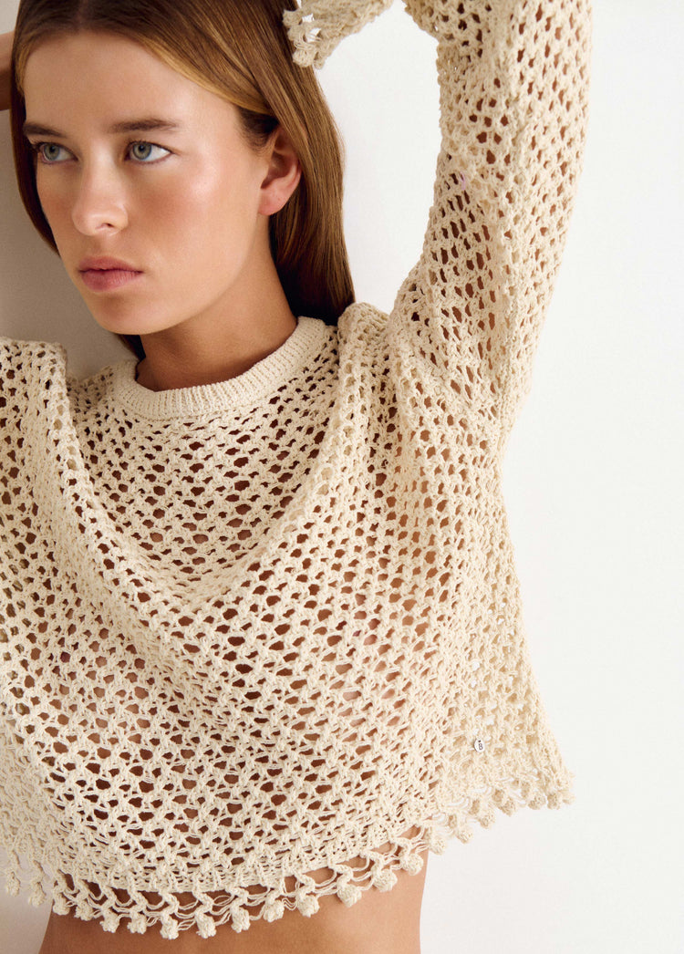 Openwork round neck sweater