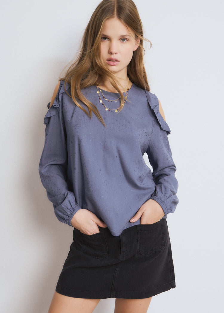 Cut-out Ruffle Blouse
