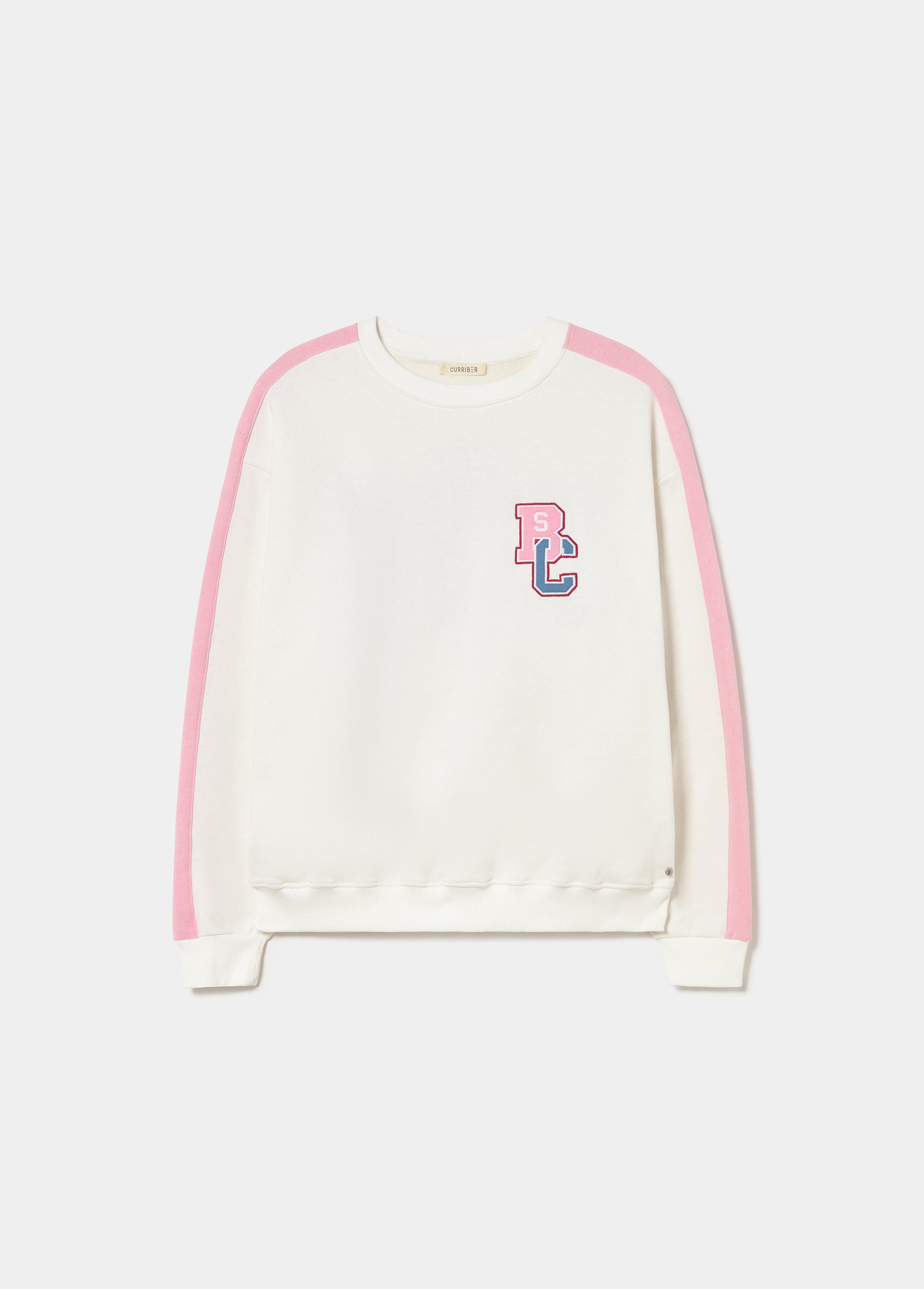 Sudadera blanca de corte holgado con detalles en rosa y logotipo bordado en el pecho