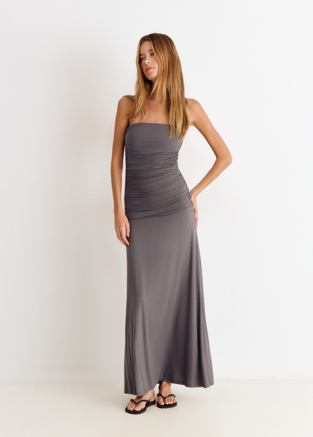 Vestido micromodal frunces largo