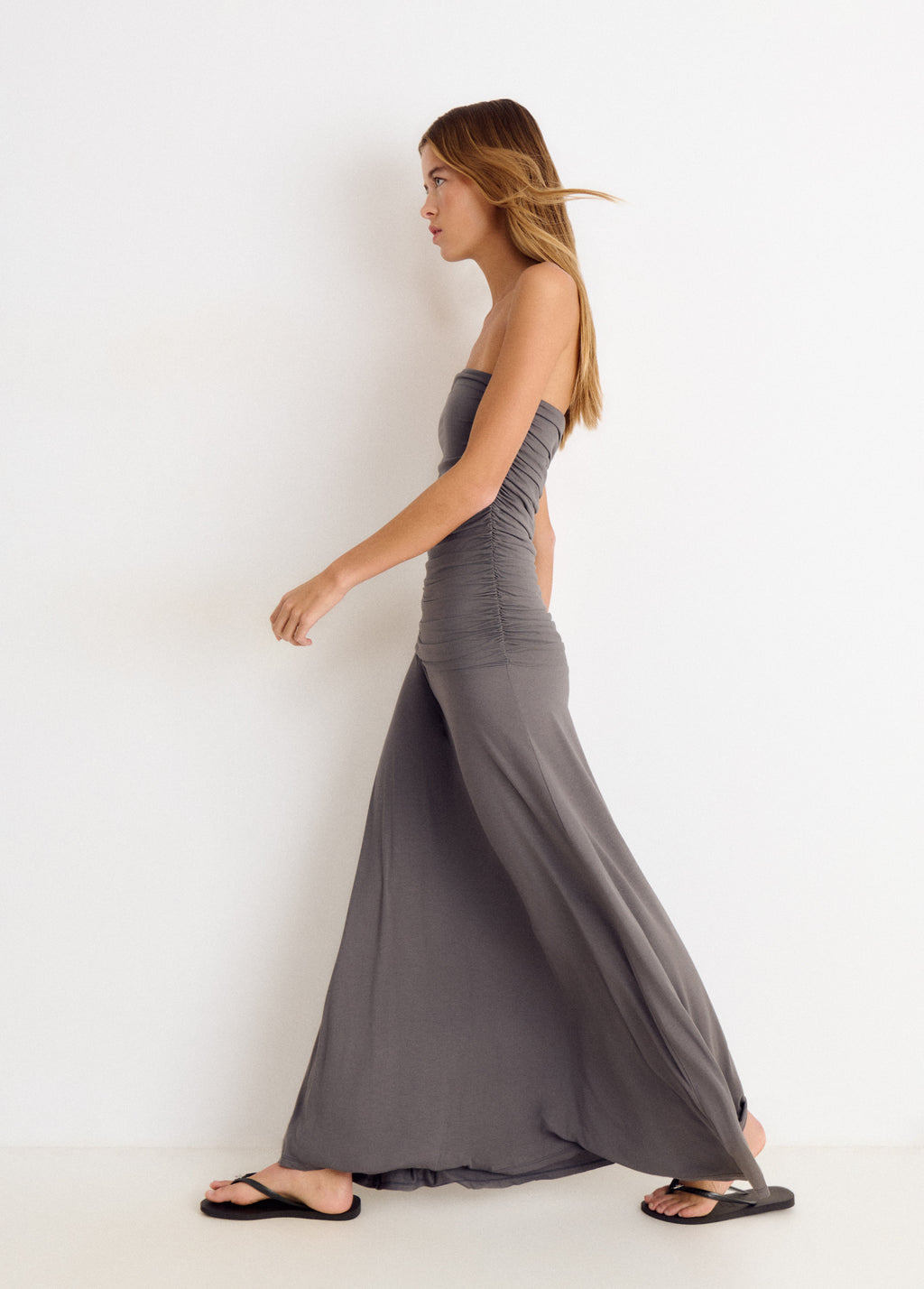 Vestido micromodal frunces largo