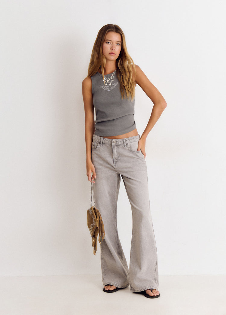 Straight glitter wing jeans