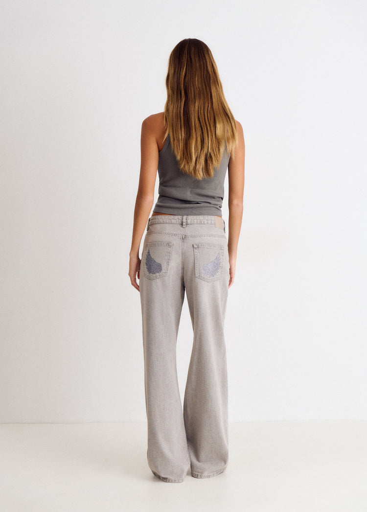 Straight glitter wing jeans