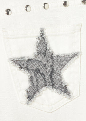 Low-rise pants with glitter stars and studs