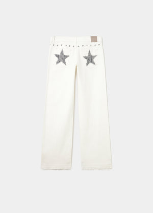 Low-rise pants with glitter stars and studs