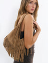 Leather shoulder bag with fringes