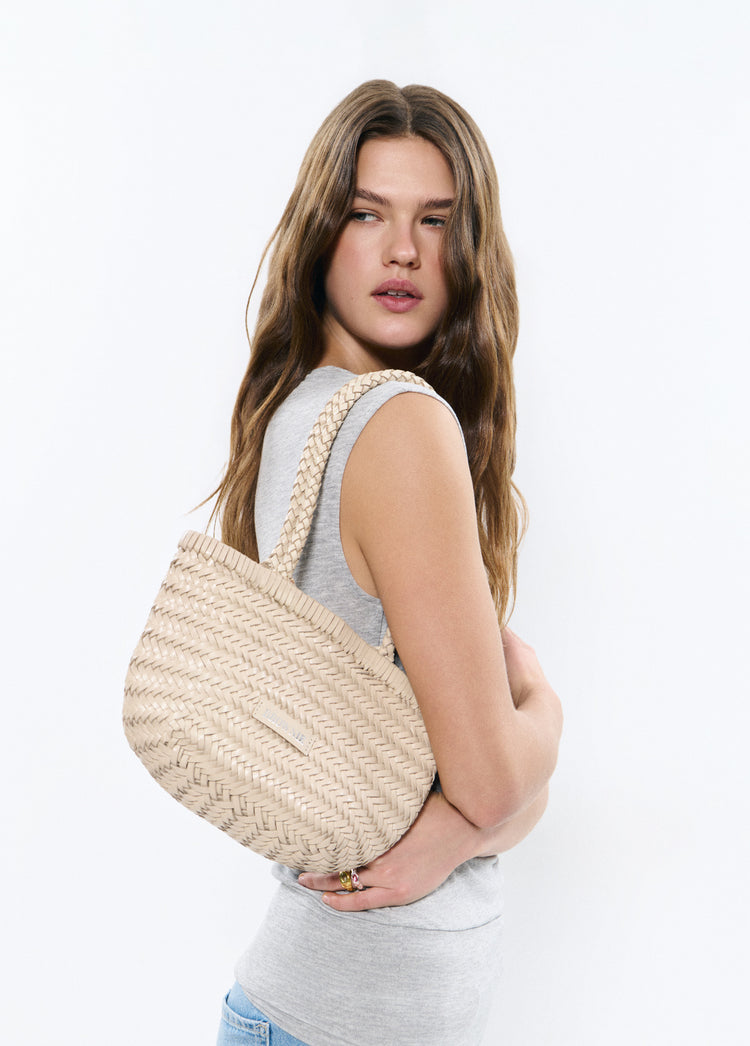 Shopper trenzado pequeño piel