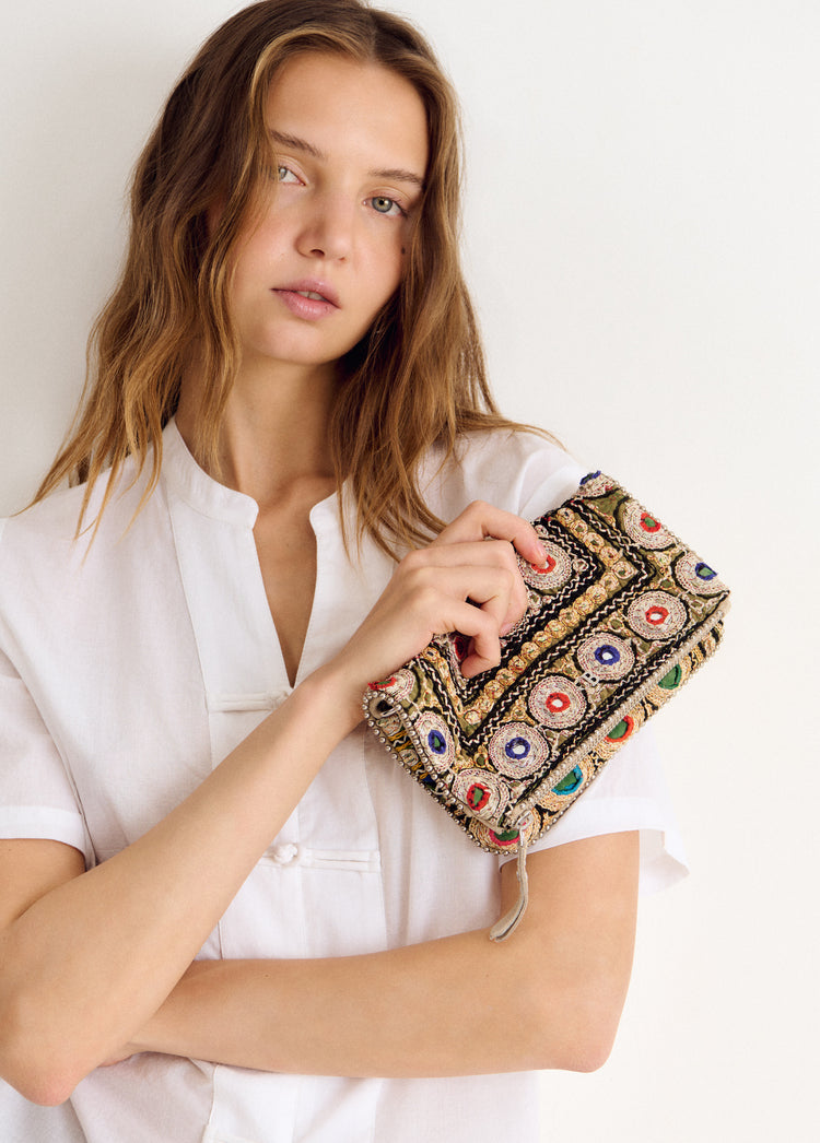 Bolso solapa espejos y bolitas