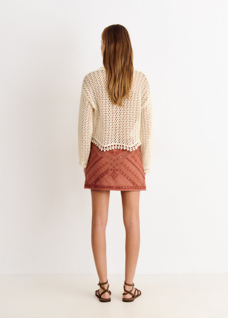 Openwork round neck sweater