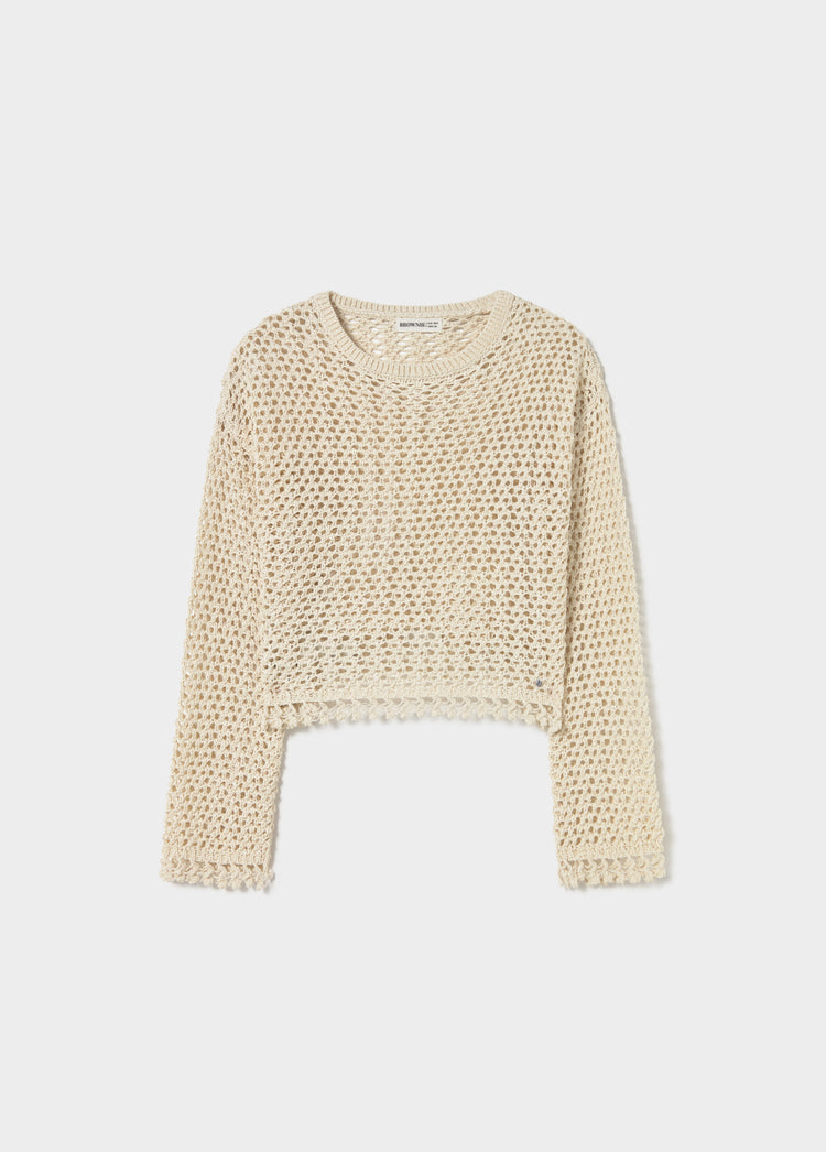 Openwork round neck sweater