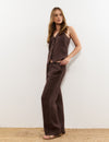Pants with linen waist detail