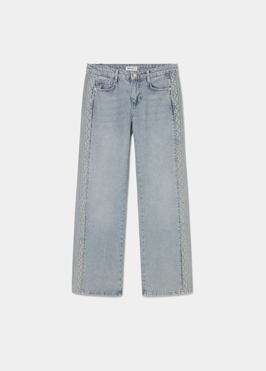 Jeans with side cross-stitch panel