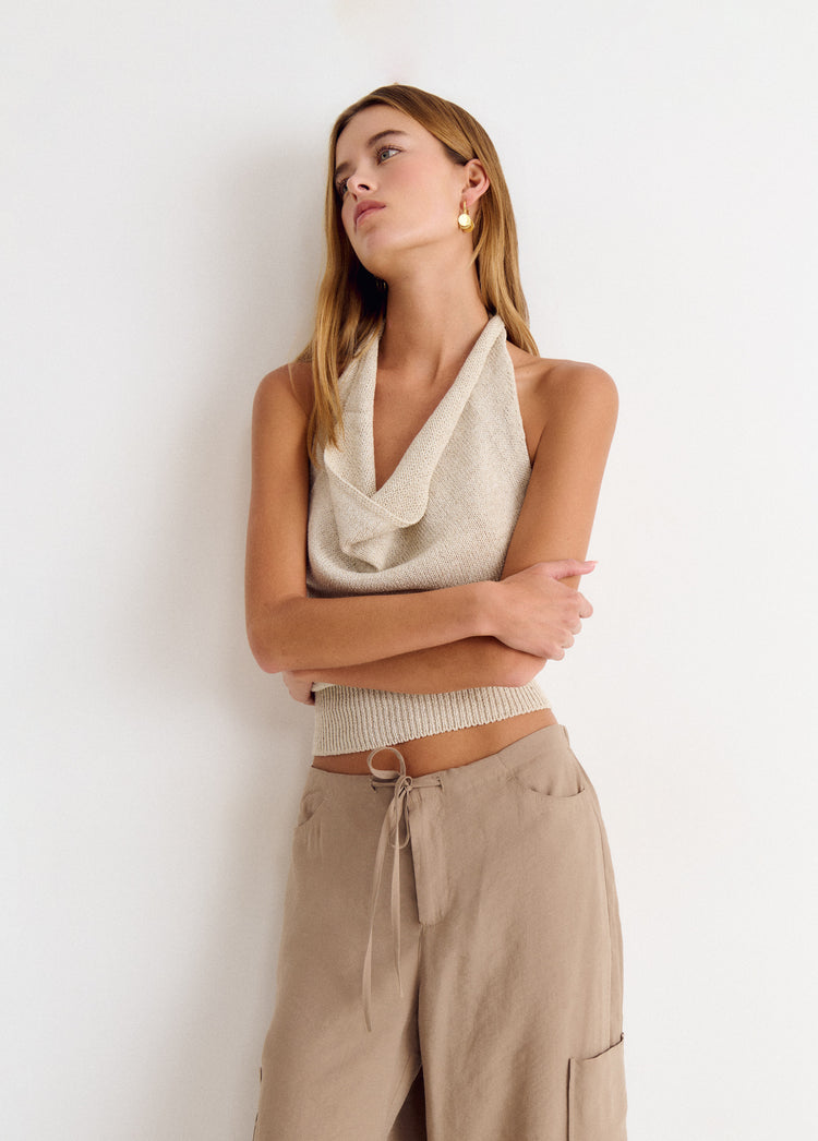 Top halter cuello cascada