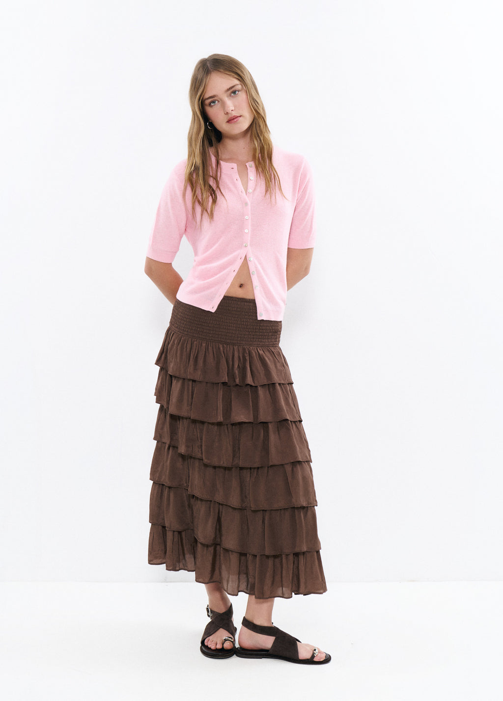 Short-sleeve knit jacket with buttons