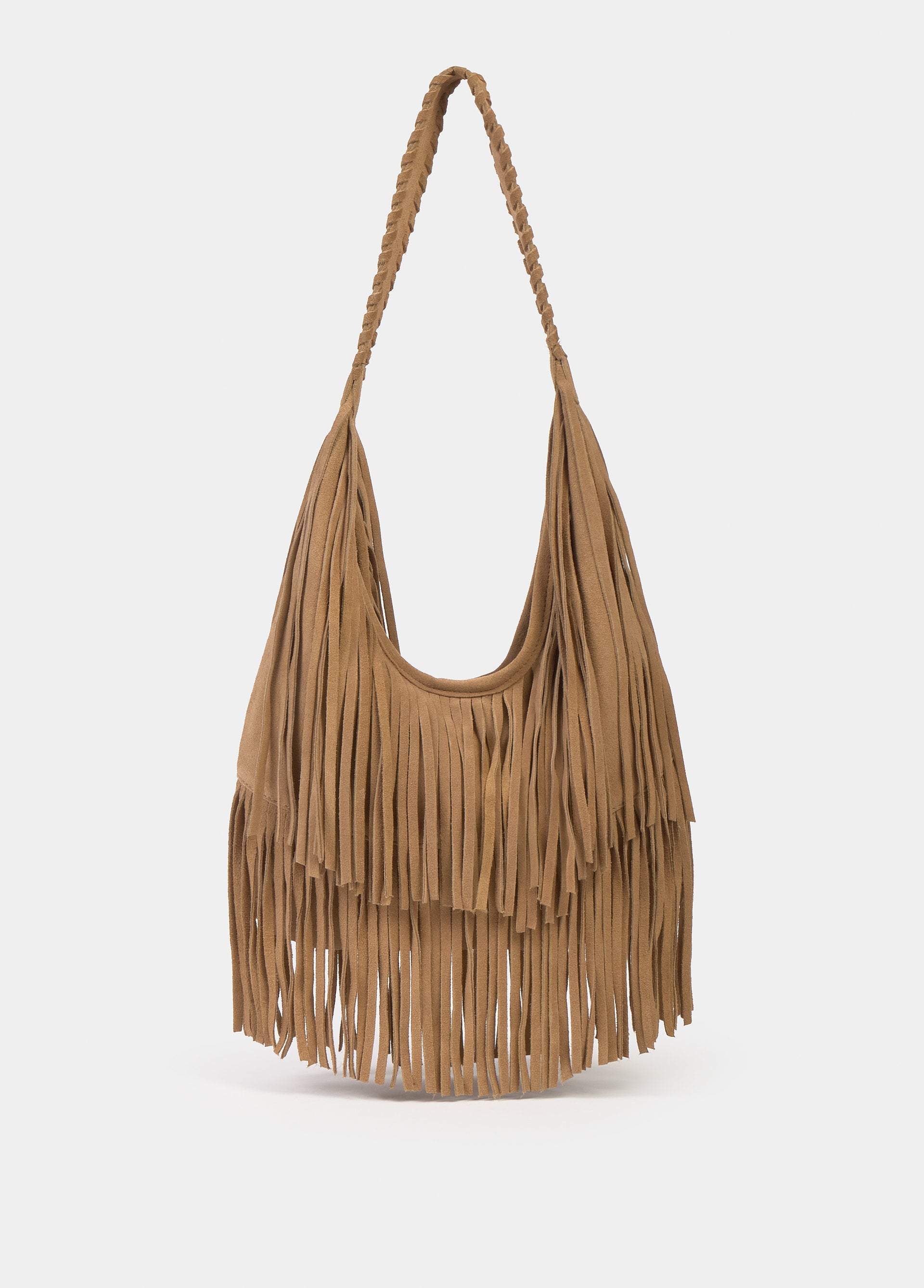Borsa a spalla con frange in pelle
