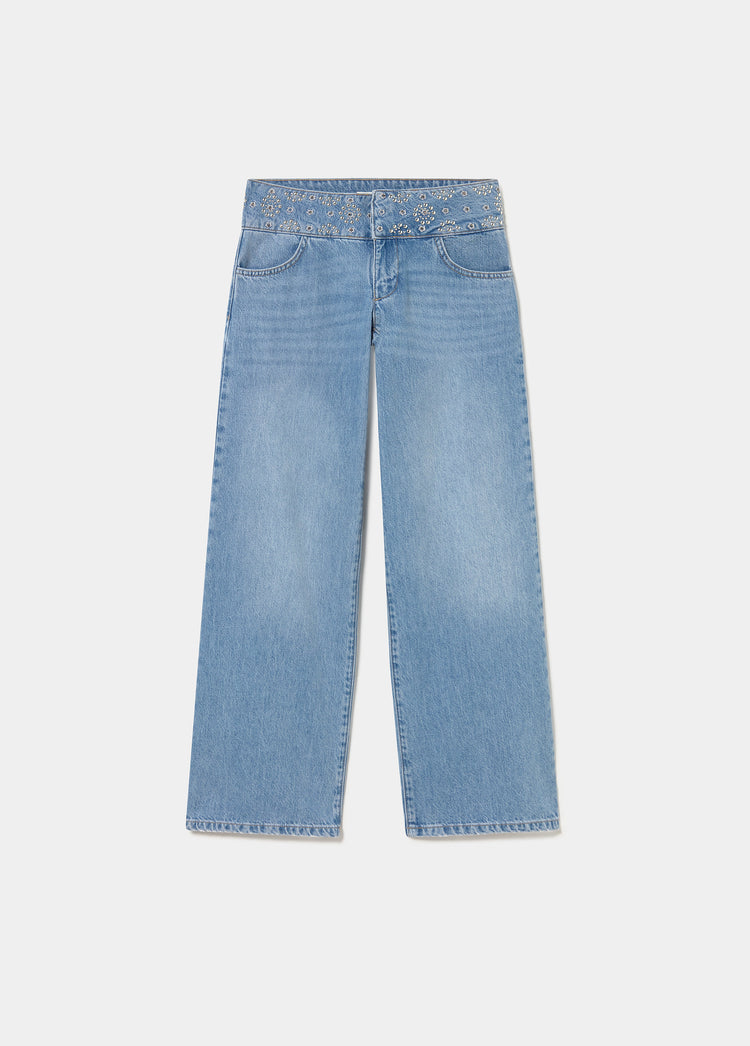 Jeans cinturilla ancha bordada