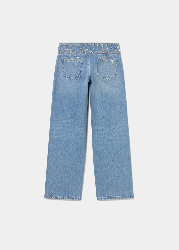 Jeans cinturilla ancha bordada
