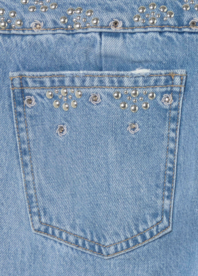 Jeans cinturilla ancha bordada