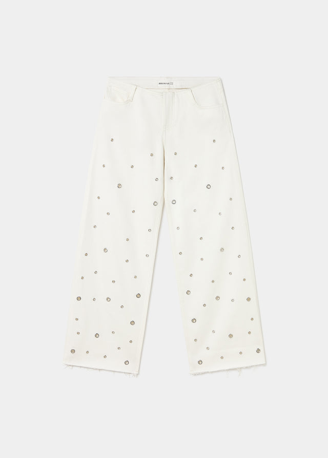 Trousers with allover eyelets