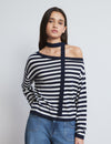 Asymmetric striped sweater with choker