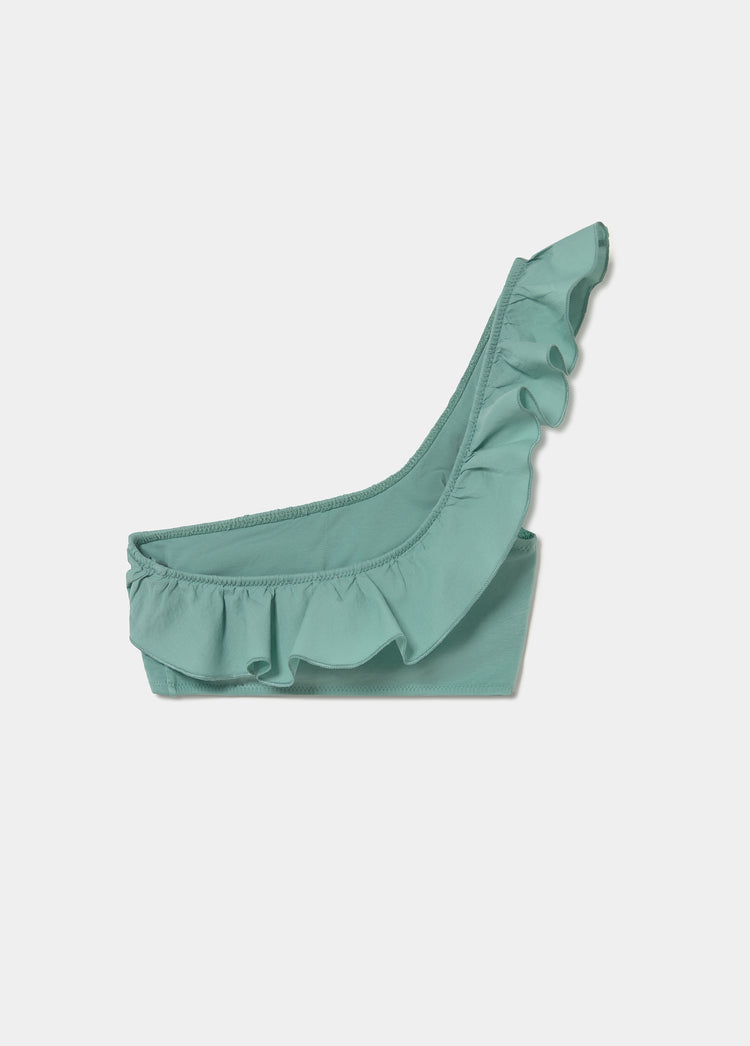 Asymmetric bikini top with ruffle