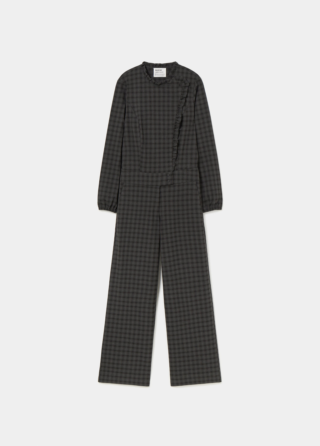 Long plaid jumpsuit with ruffle