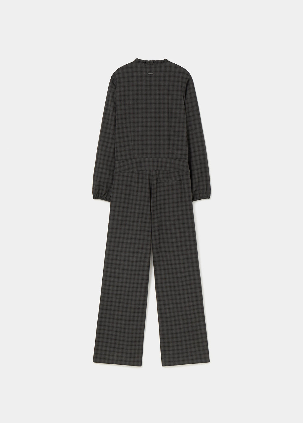 Long plaid jumpsuit with ruffle